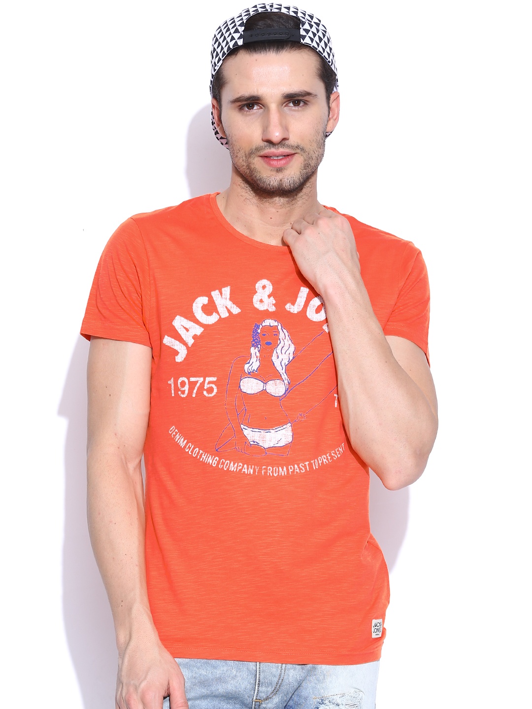 

Jack Jones Orange Printed Pure Cotton T-shirt
