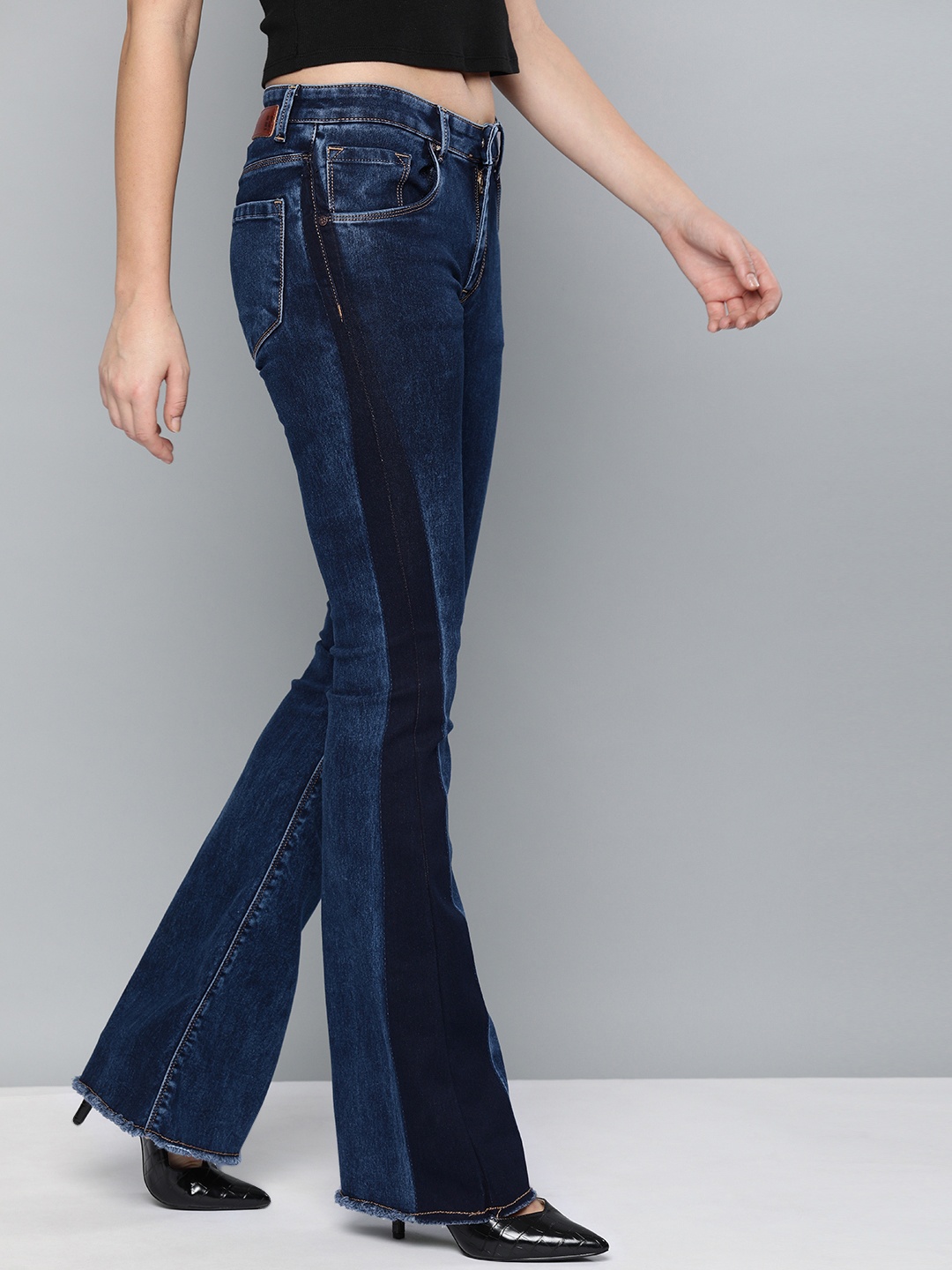 

HERE&NOW Women Navy Blue Flared Mid-Rise Clean Look Stretchable Jeans