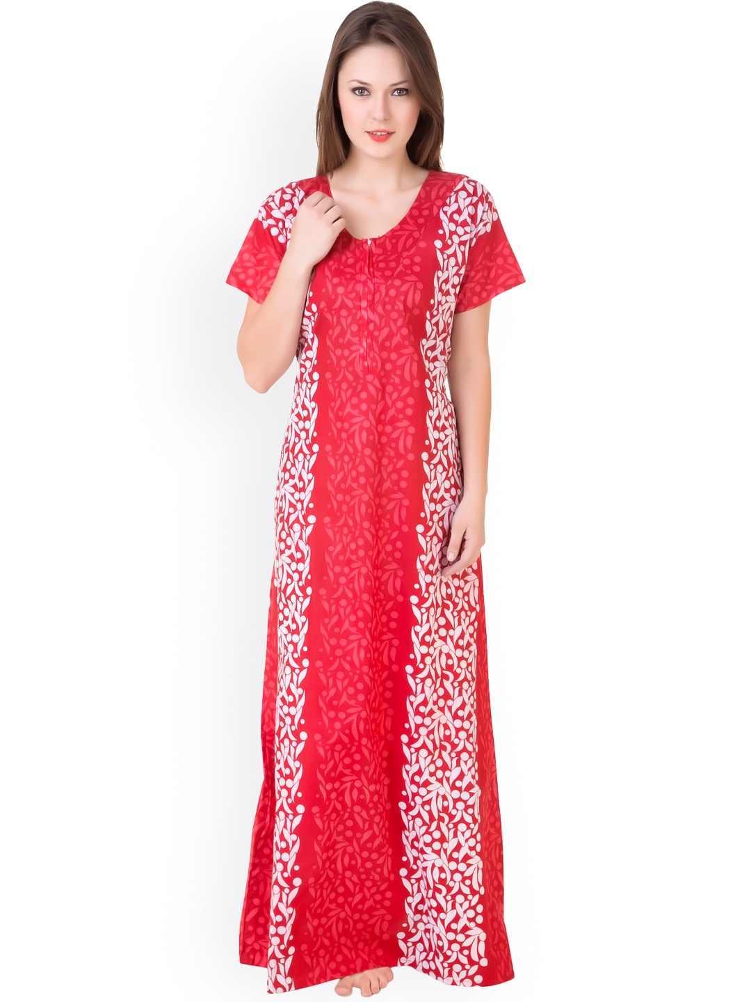 

Masha Red Printed Maxi Nightdress NT3-166