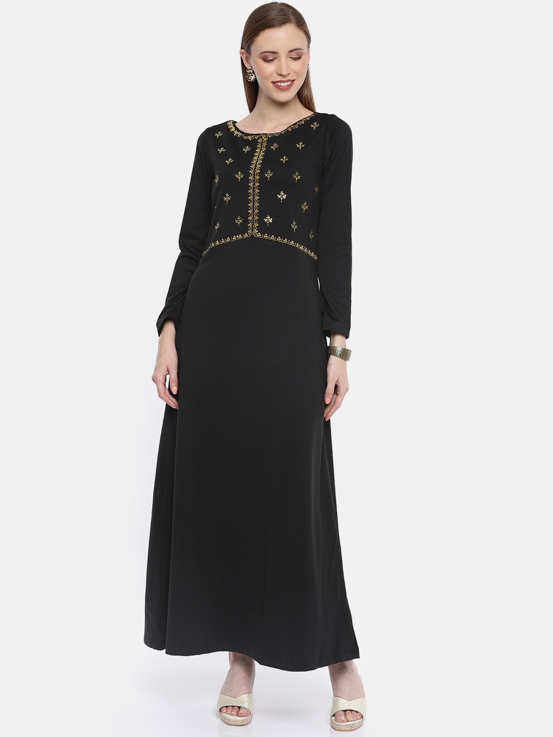 

Global Desi Women Black Embroidered Maxi Dress
