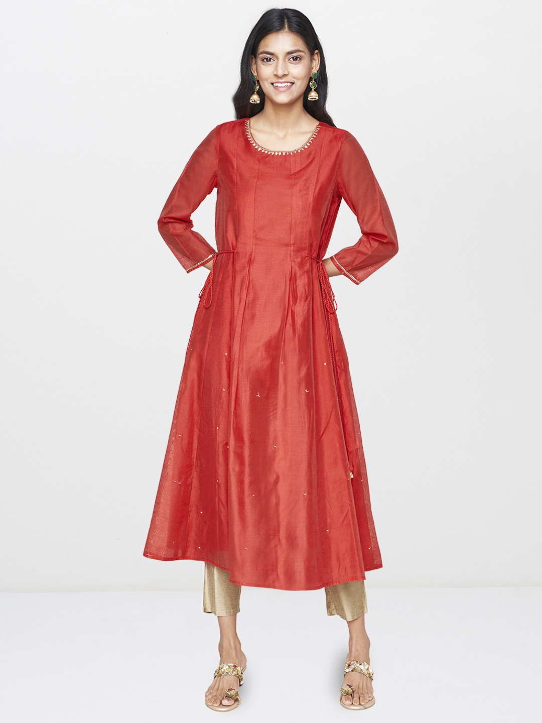 

Global Desi Women Red Solid A-Line Kurta