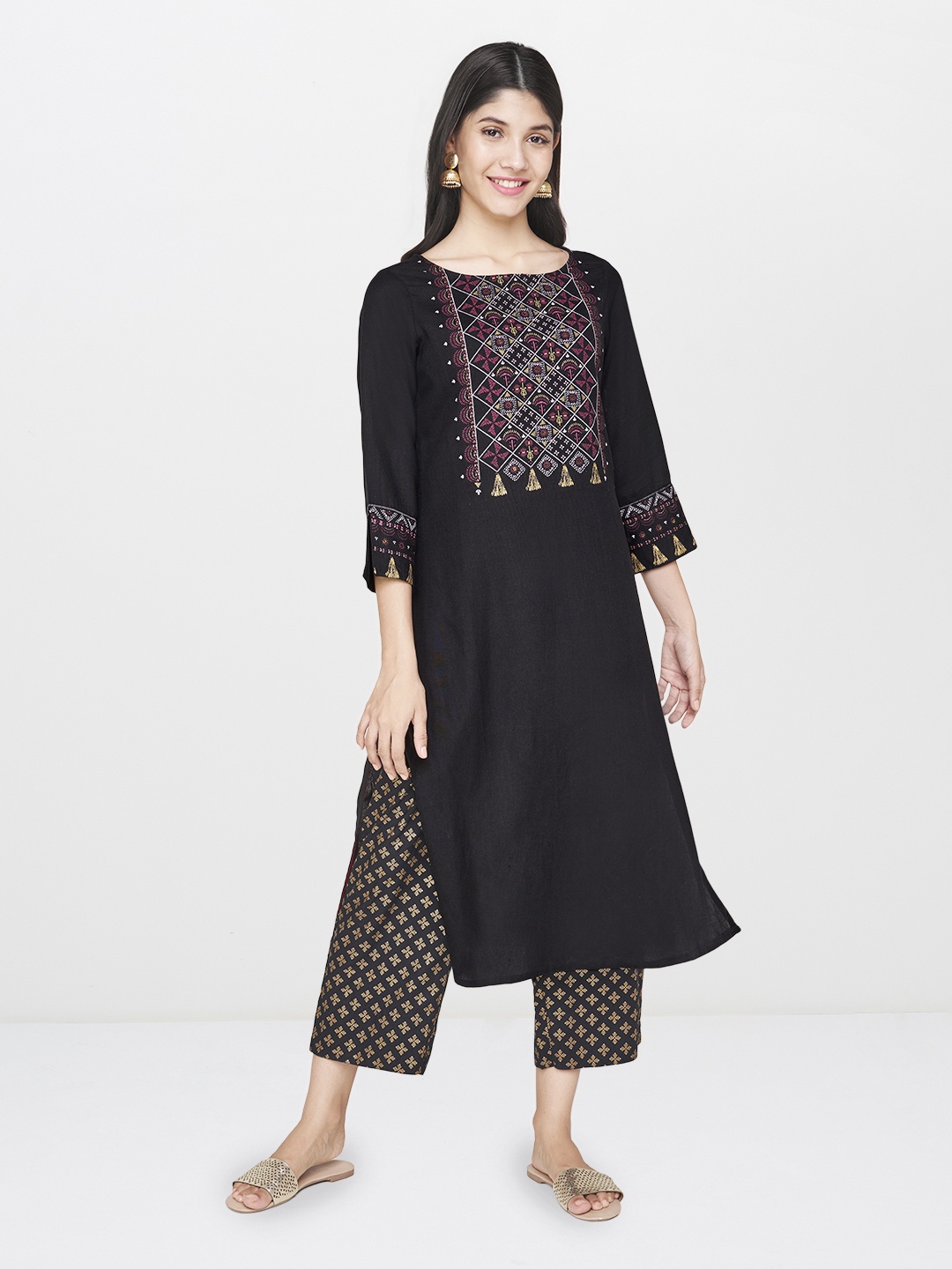 

Global Desi Women Black Yoke Design Straight Kurta
