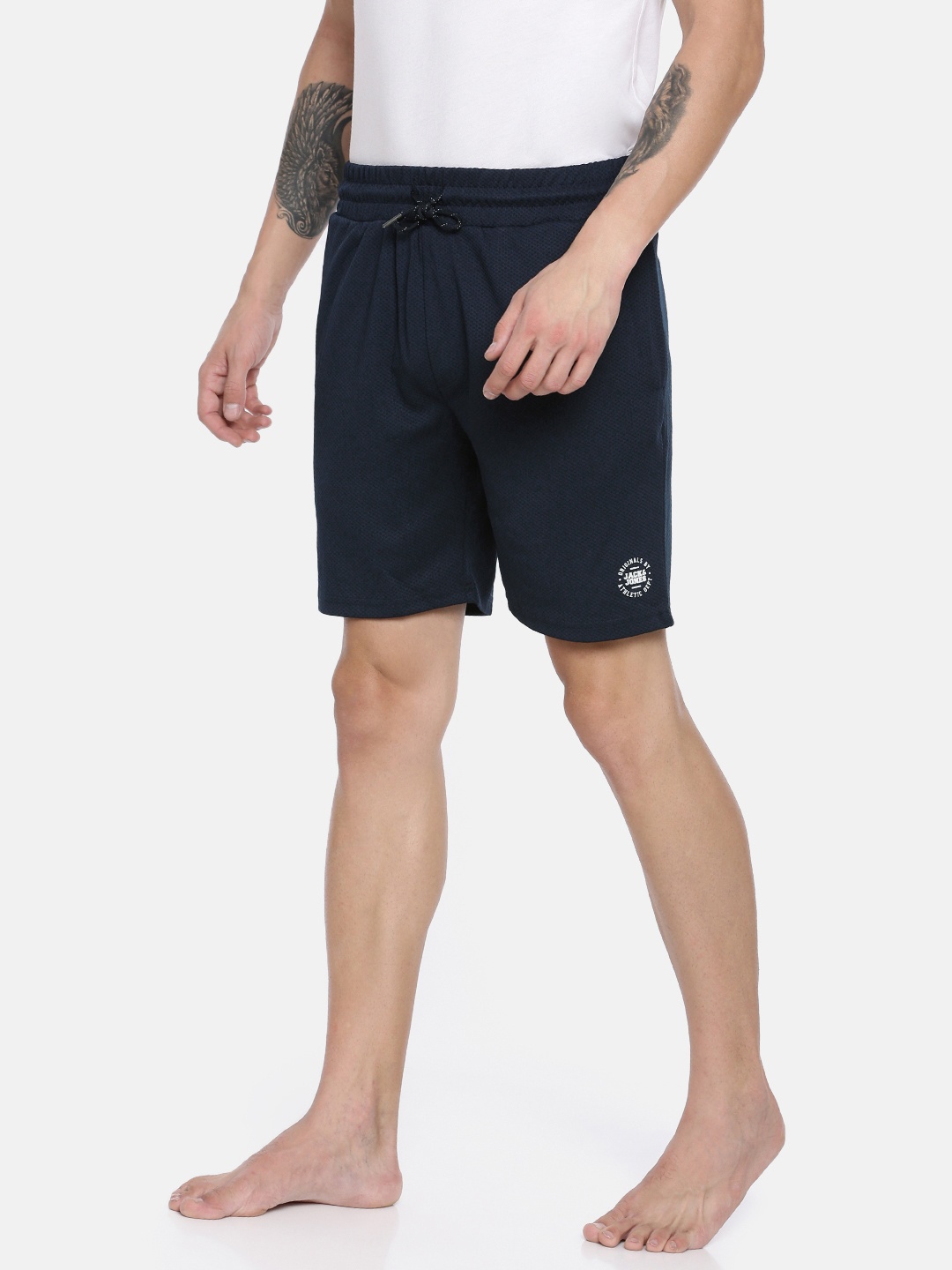 

Jack & Jones Men Navy Blue Self Design Lounge Shorts