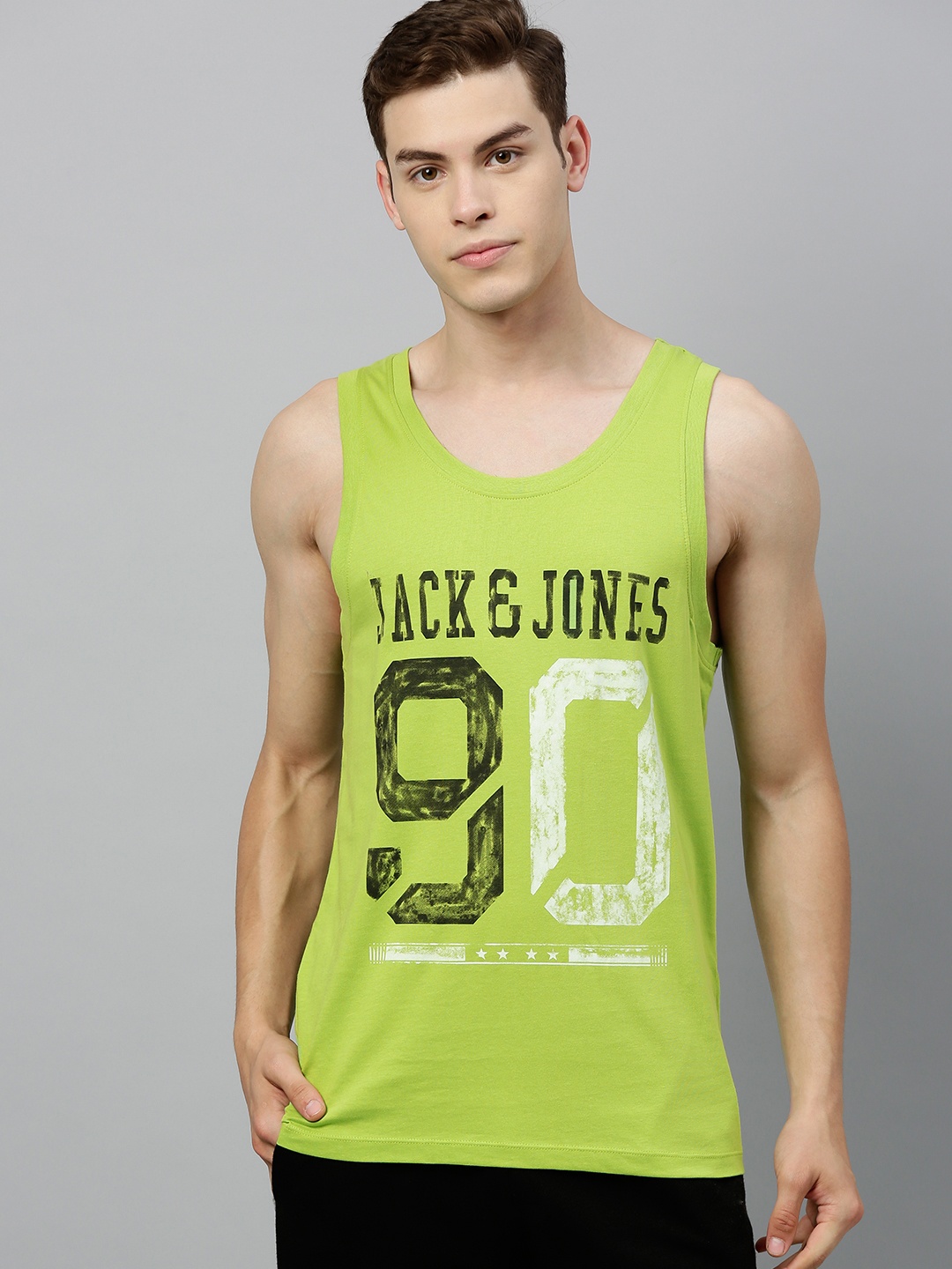 

Jack & Jones Men Green Printed Innerwear Vest 2009419010