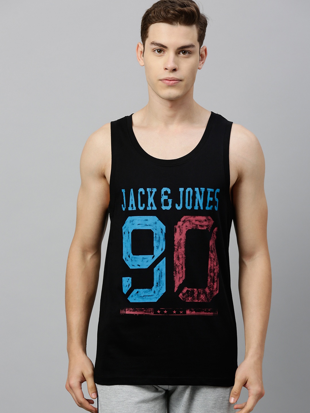 

Jack & Jones Men Black Printed Innerwear Vest 2009419005