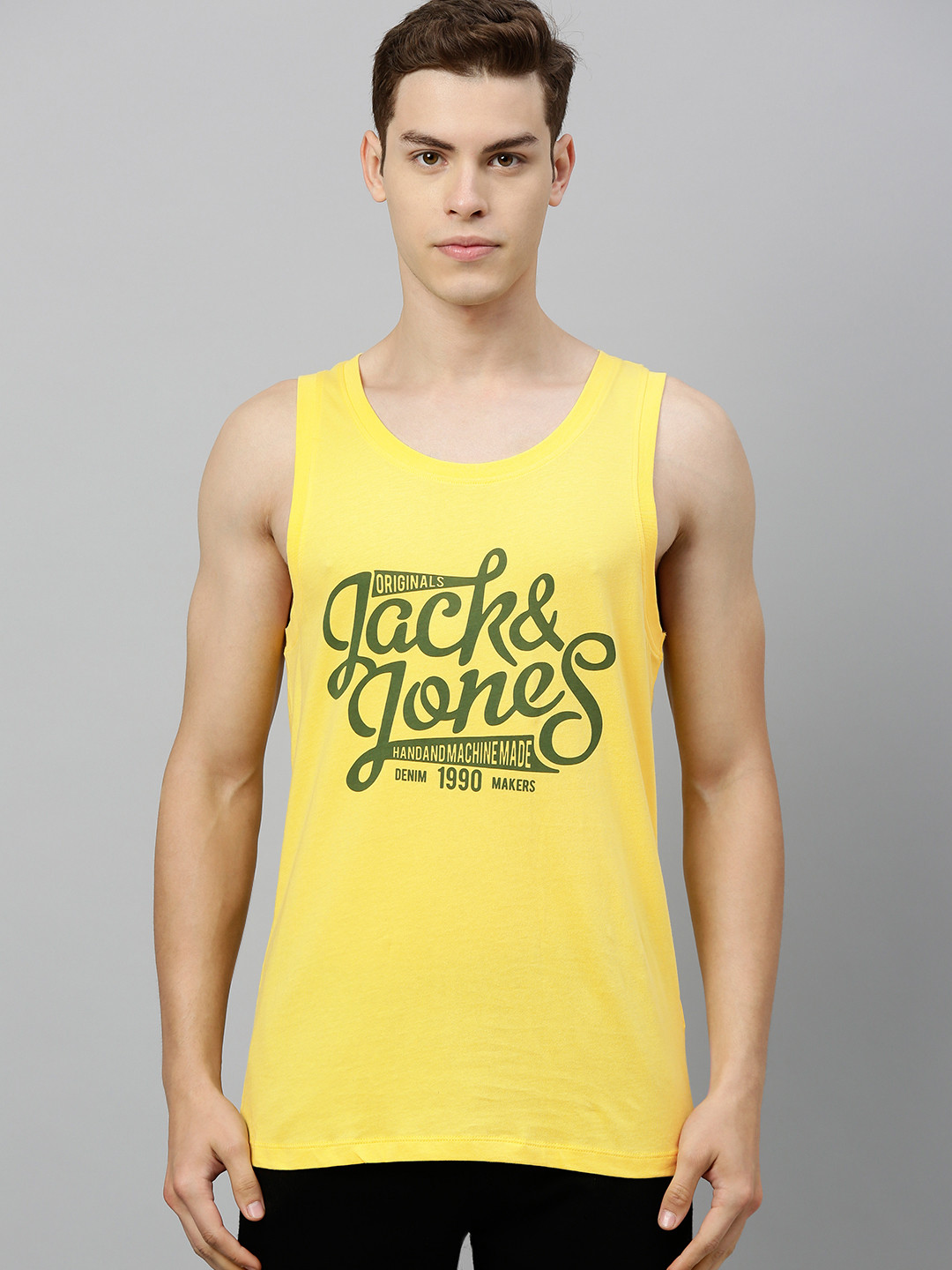 

Jack & Jones Men Yellow & Olive Green Brand Logo Print Innerwear Vest