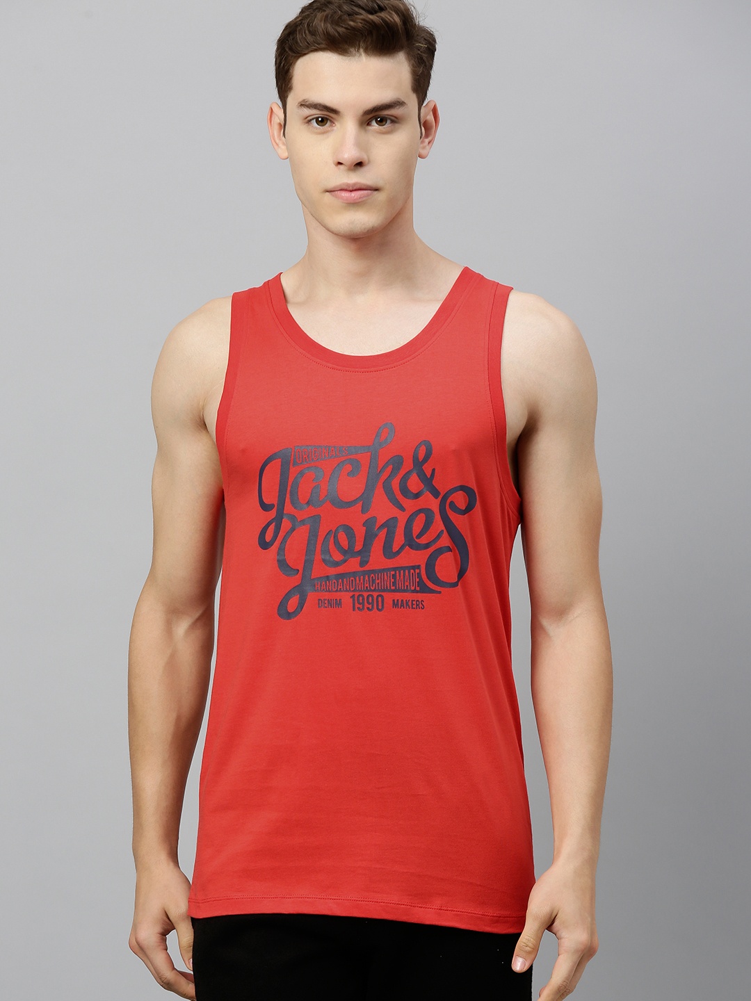 

Jack & Jones Men Red and Black Printed Innerwear Vest 2009418005