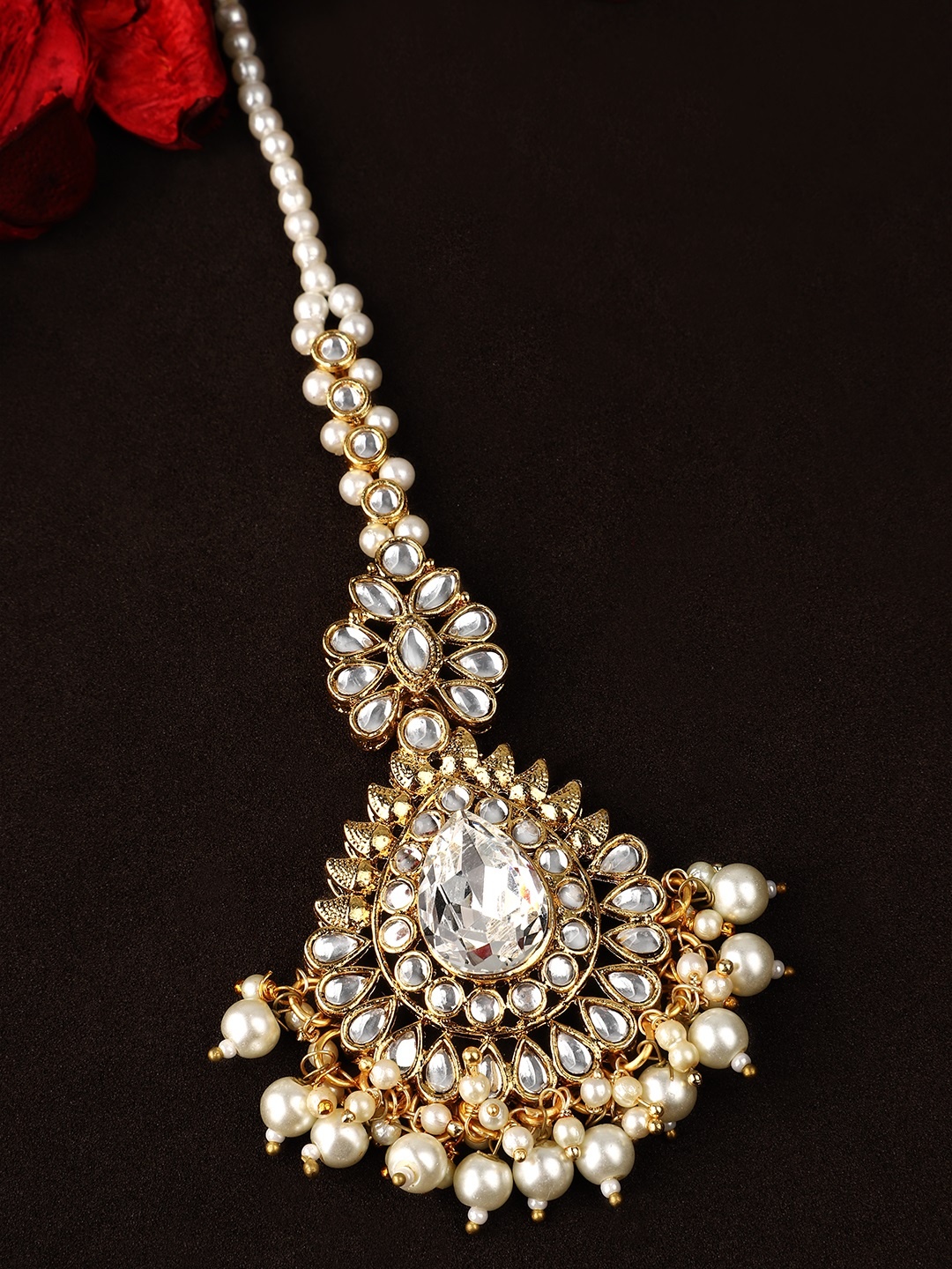 

Rubans Women Gold-Plated Hand Crafted Pearl Embellished Maang Tikka