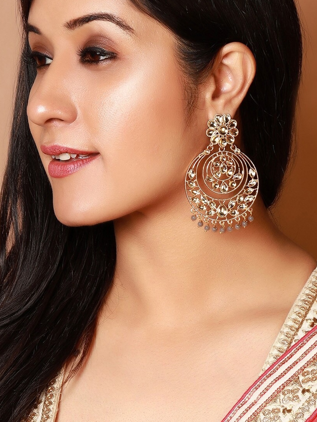 

Rubans Gold-Toned & Grey Classic Chandbalis