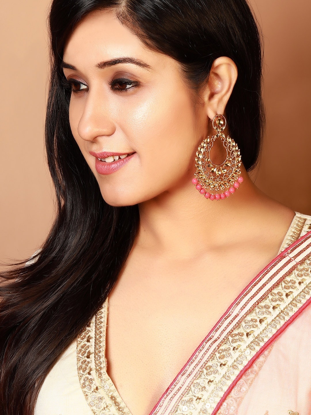 

Rubans Gold-Toned & Pink Classic Chandbalis