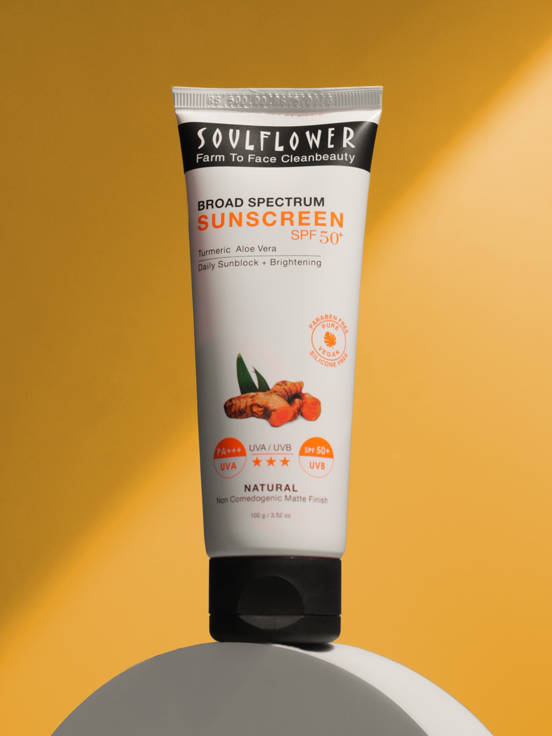 

Soulflower SPF 50 Sunscreen with Turmeric for Oily, Dry, Acne-Prone Skin - 100g, White