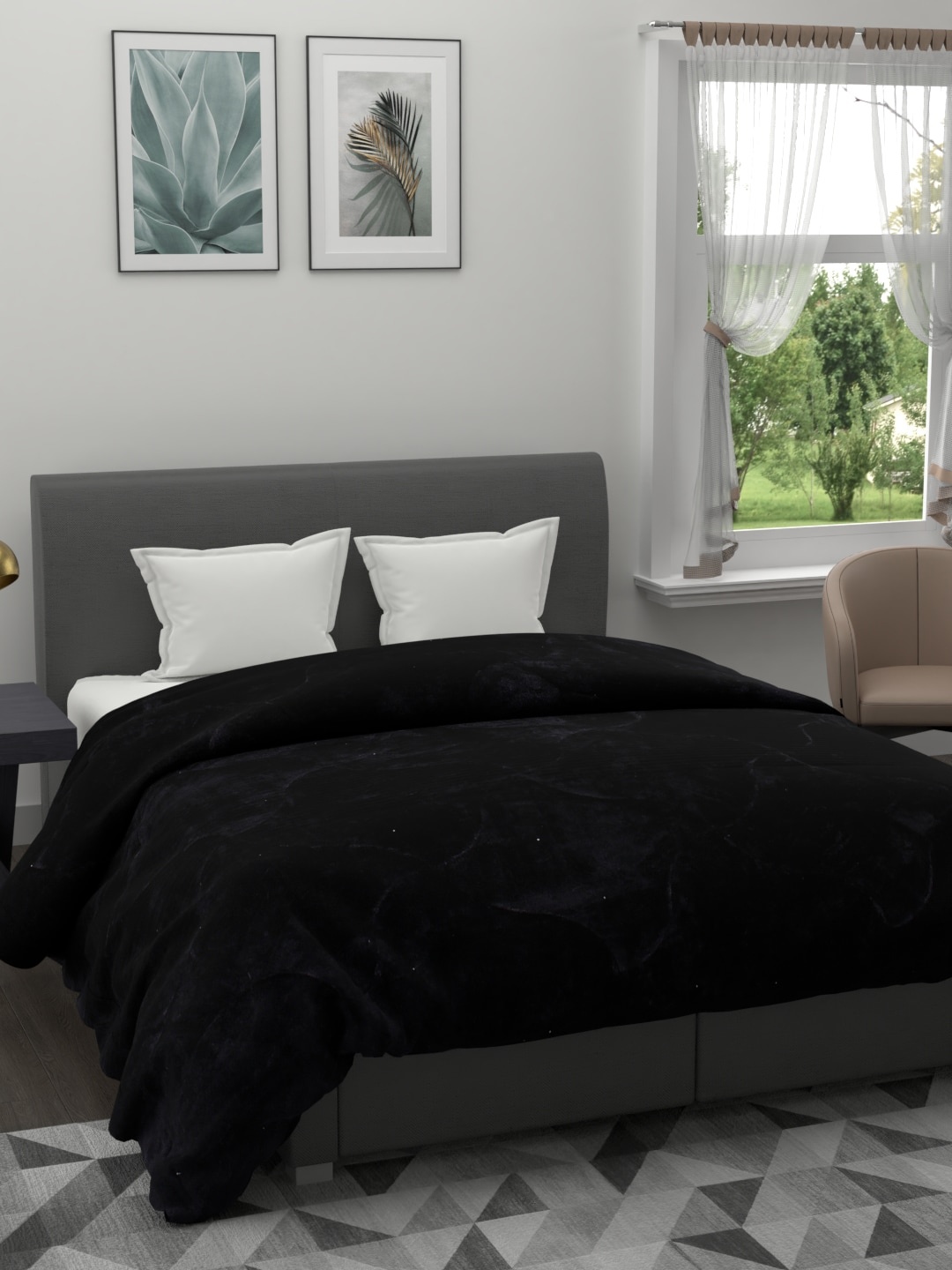 

A Homes Grace Black Solid 800 GSM Heavy Winter Double Bed Quilt