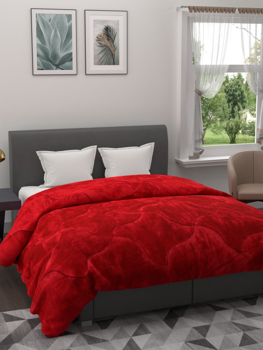 

A Homes Grace Red Solid 800 GSM Heavy Winter Double Bed Quilt