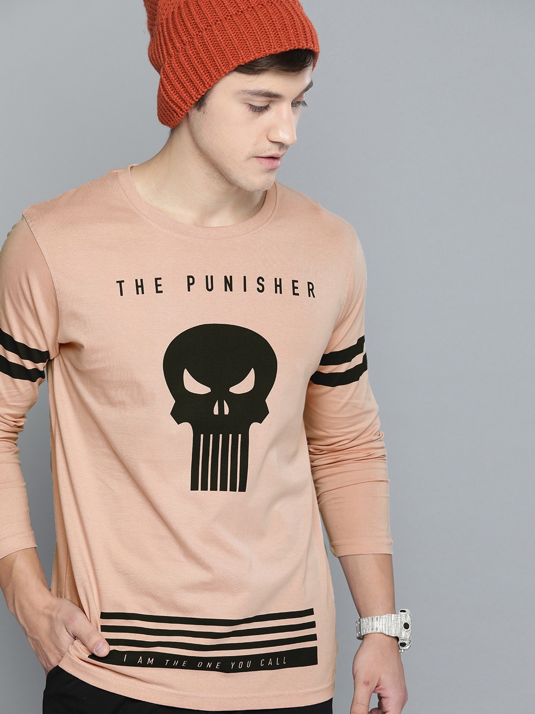 

Kook N Keech Marvel Men Peach-Coloured Printed Round Neck Pure Cotton T-shirt