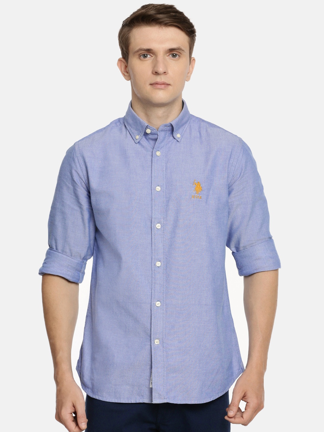 

U.S. Polo Assn. Men Premium Cotton Navy Blue Tailored Fit Solid Casual Shirt