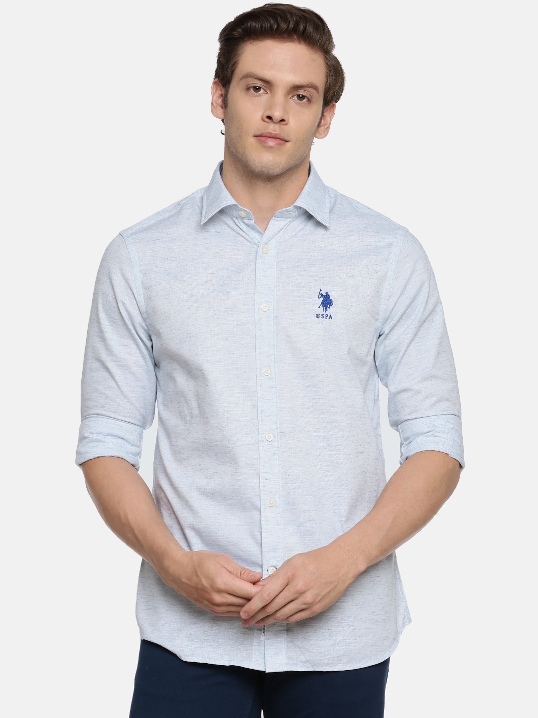 

U.S. Polo Assn. Men Blue Tailored Fit Solid Casual Shirt