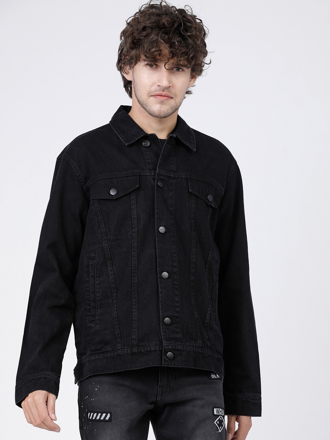 

HIGHLANDER Men Black Solid Denim Jacket