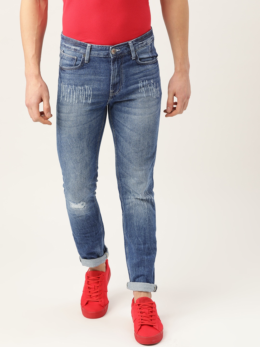 

United Colors of Benetton Men Blue Slim Fit Mid-Rise Mildly Distressed Jeans