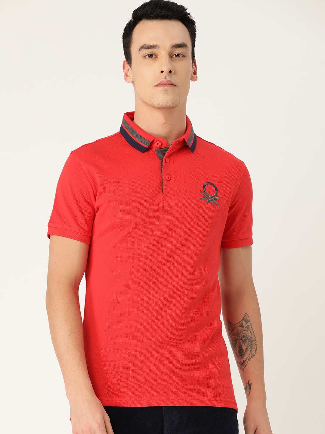 

United Colors of Benetton Men Red Solid Polo Collar T-shirt