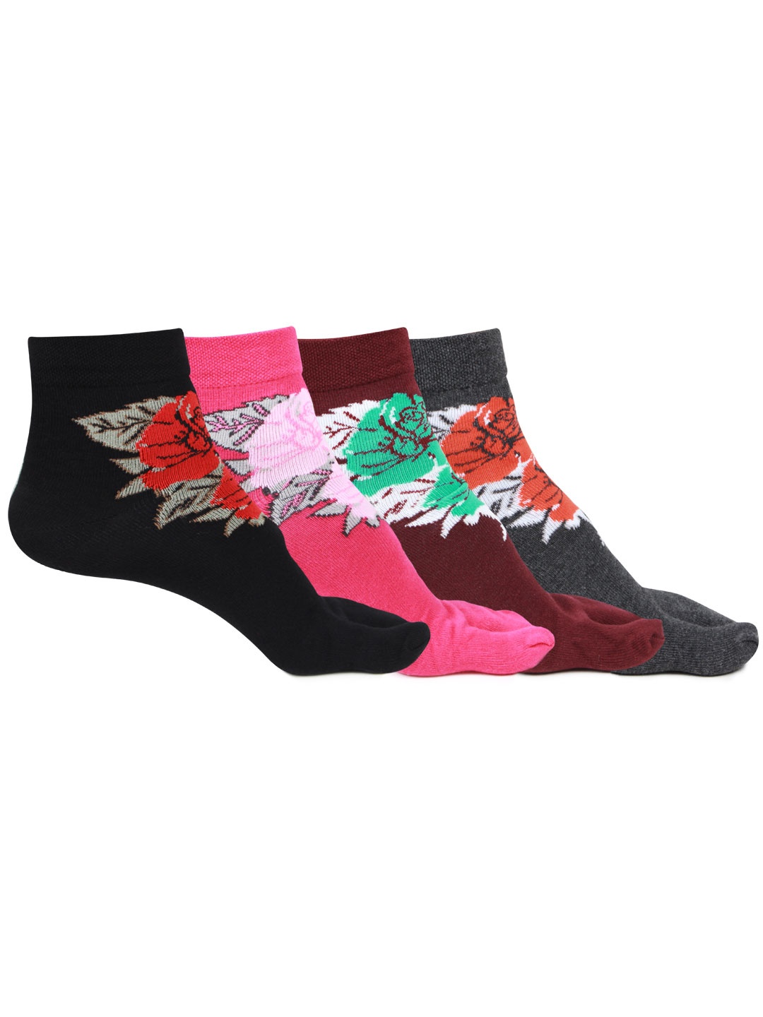 

Bonjour Women Pack of 4 Assorted Ankle-Length Patterned Thumb Socks