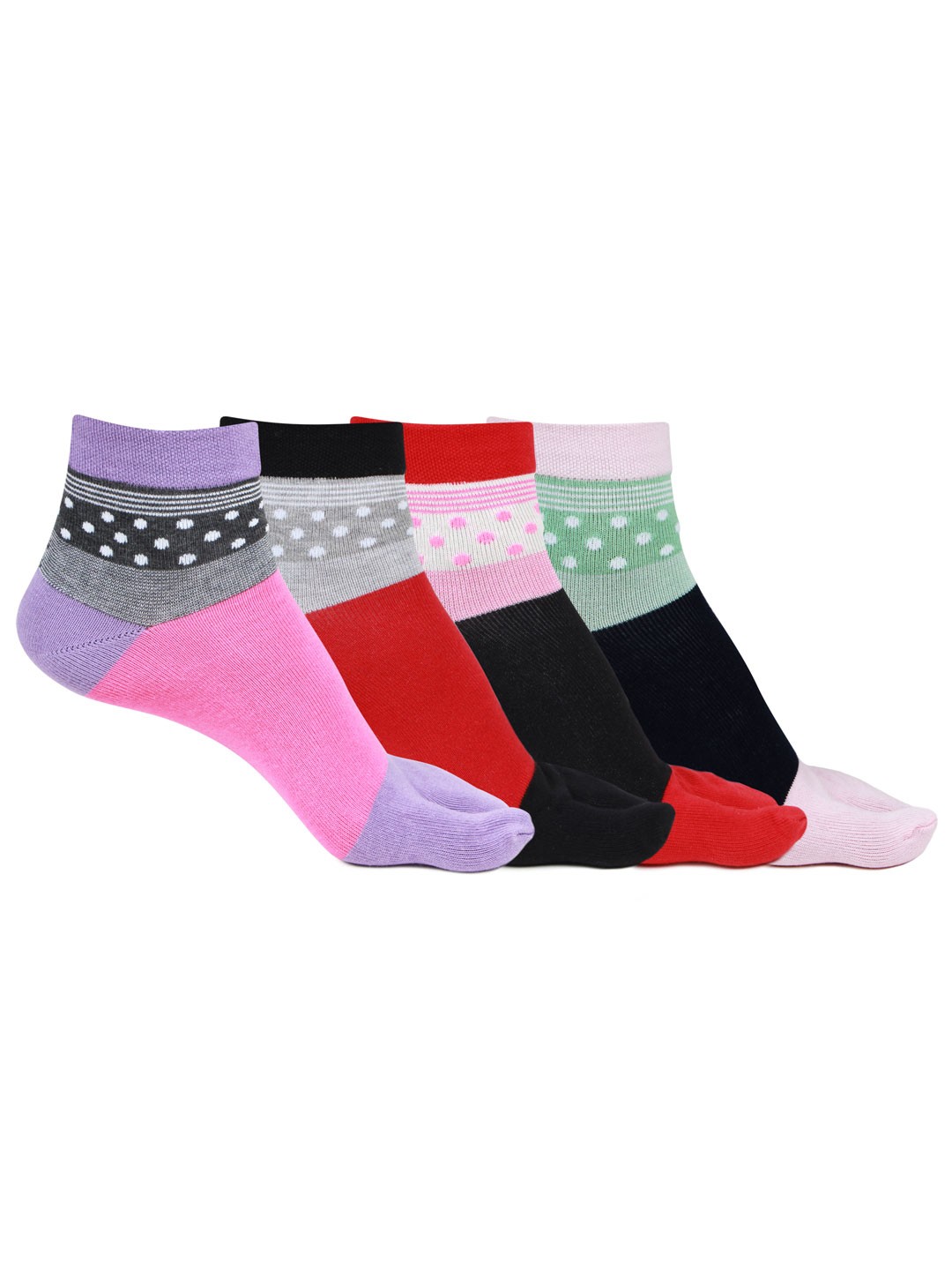 

Bonjour Women Pack of 4 Assorted Ankle-Length Patterned Thumb Socks