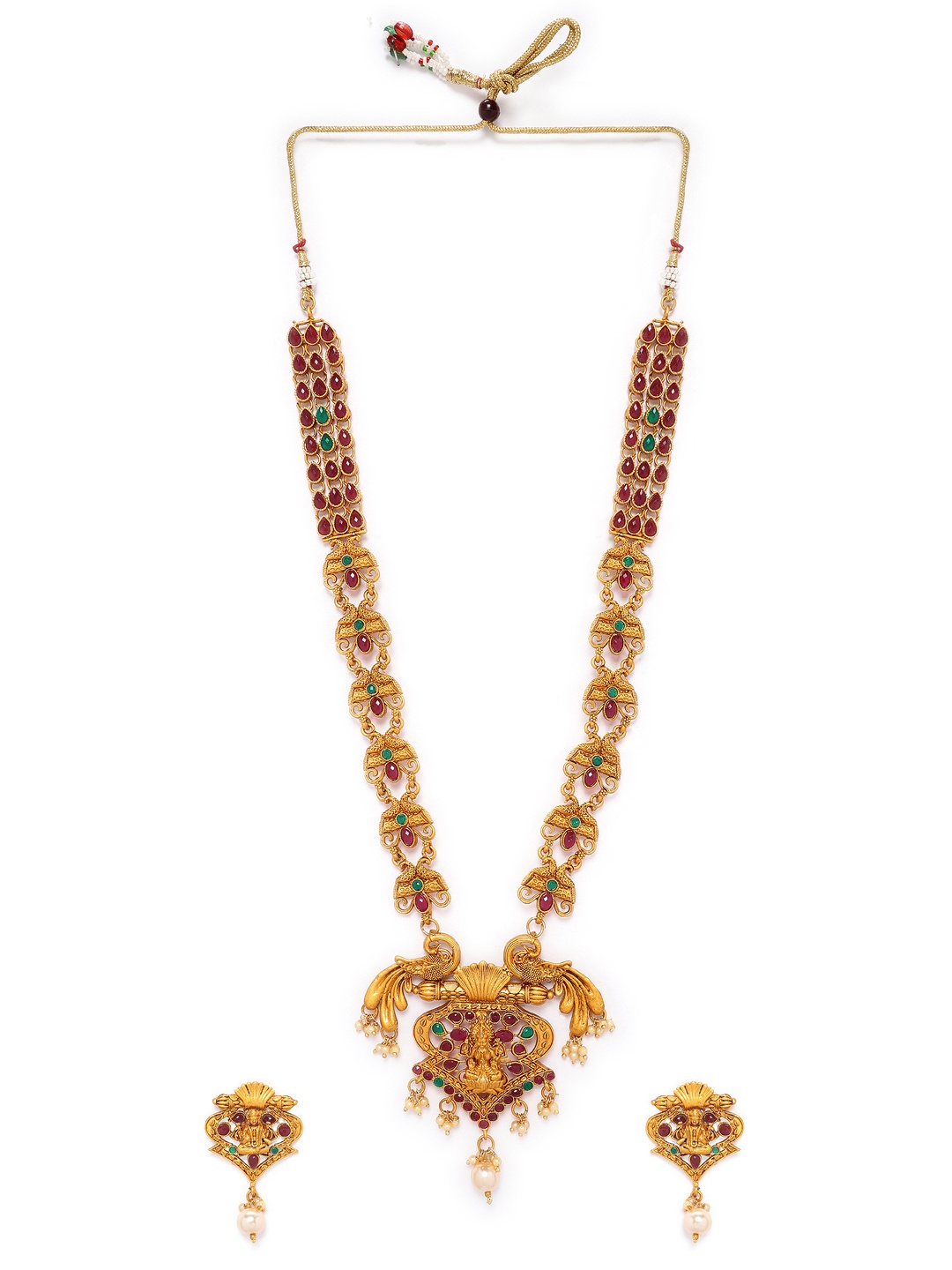 

Rubans Women Gold Faux Ruby Embellished Temple Jewellery Set