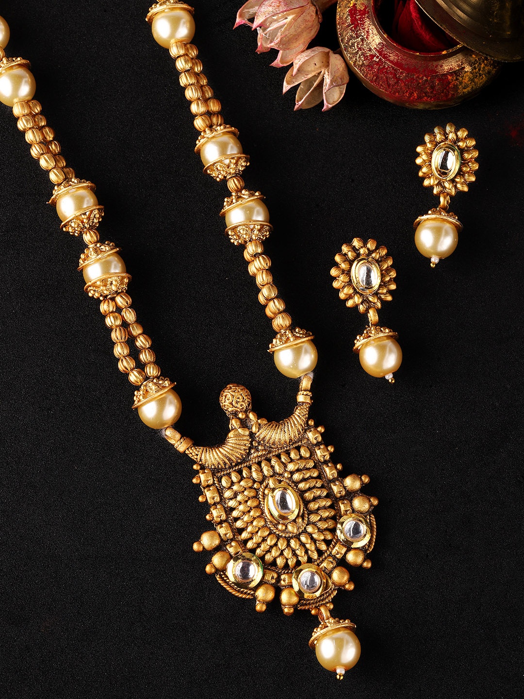 

Rubans Women Gold-Plated Pearl Embellished Traditional Jewellery Set