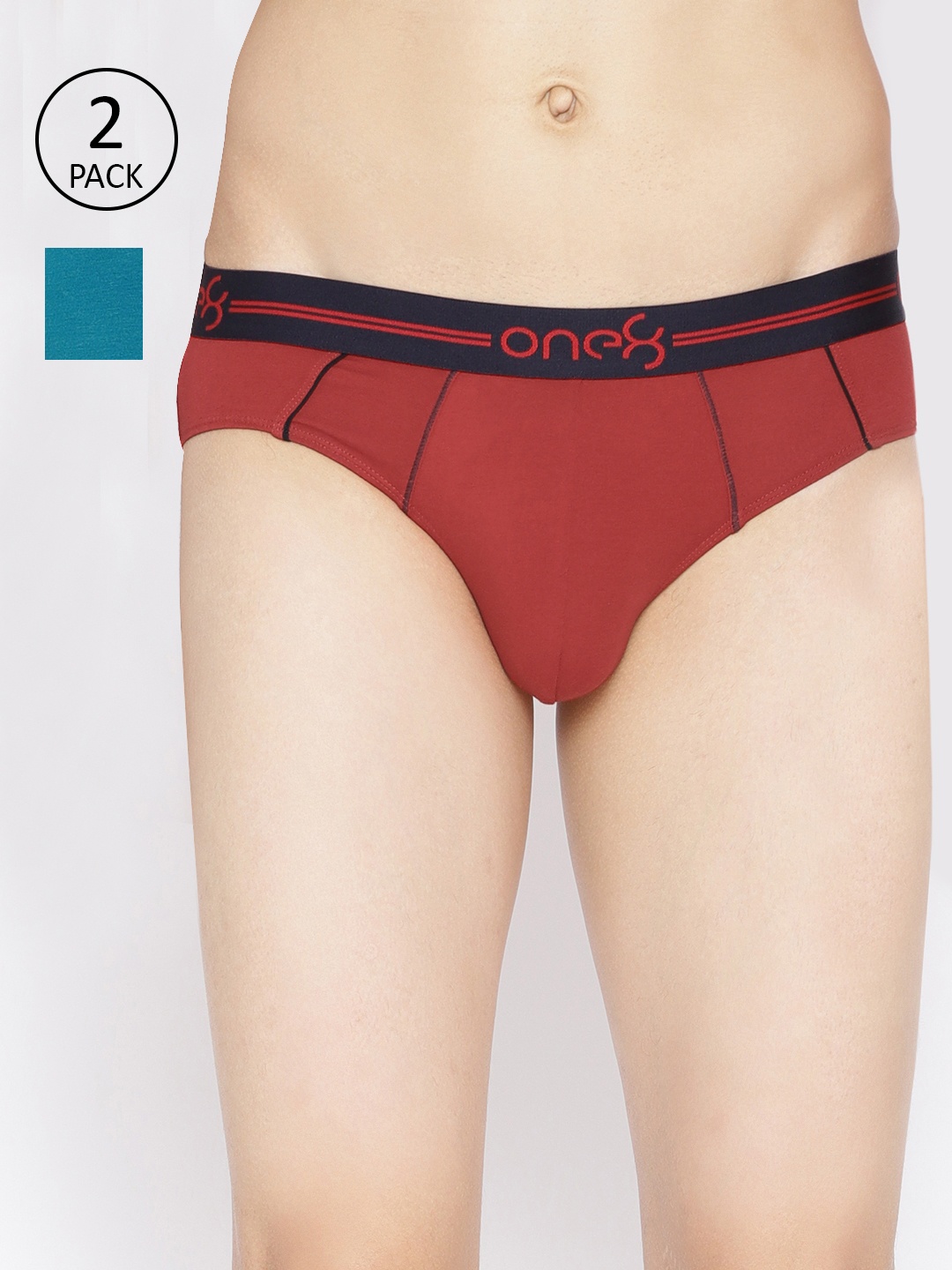 

one8 by Virat Kohli Men Pack Of 2 Solid Premium Cotton Stretch Briefs, Red