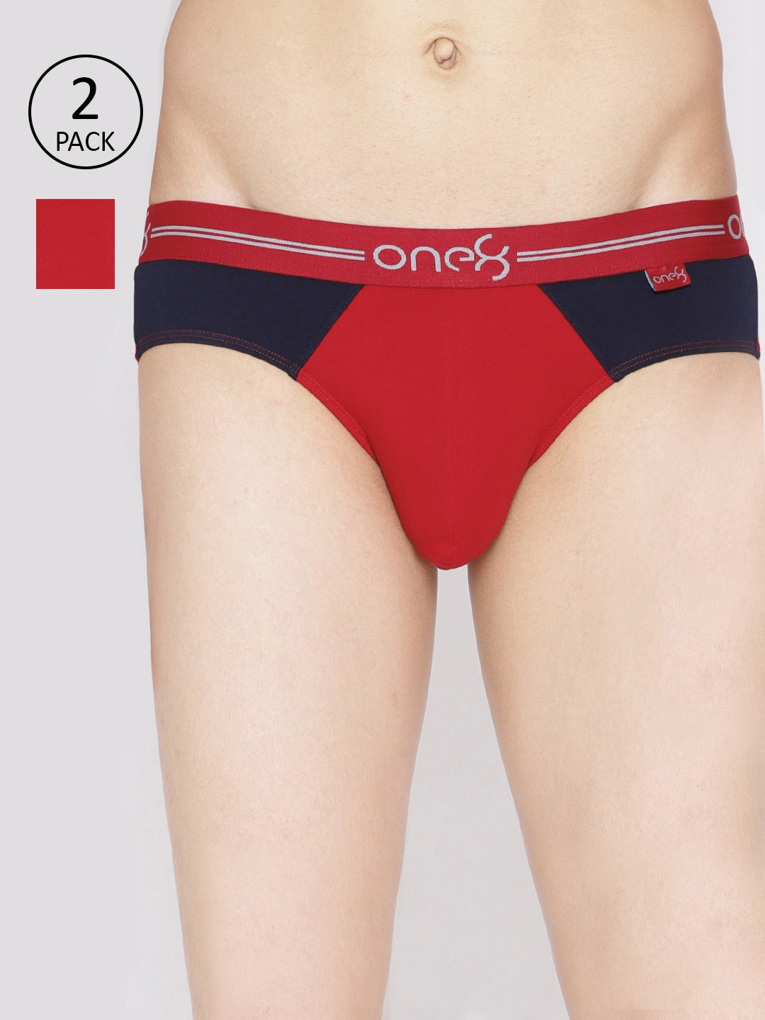 

one8 by Virat Kohli Men Pack of 2 Colourblocked Premium Cotton Stretch Briefs, Red