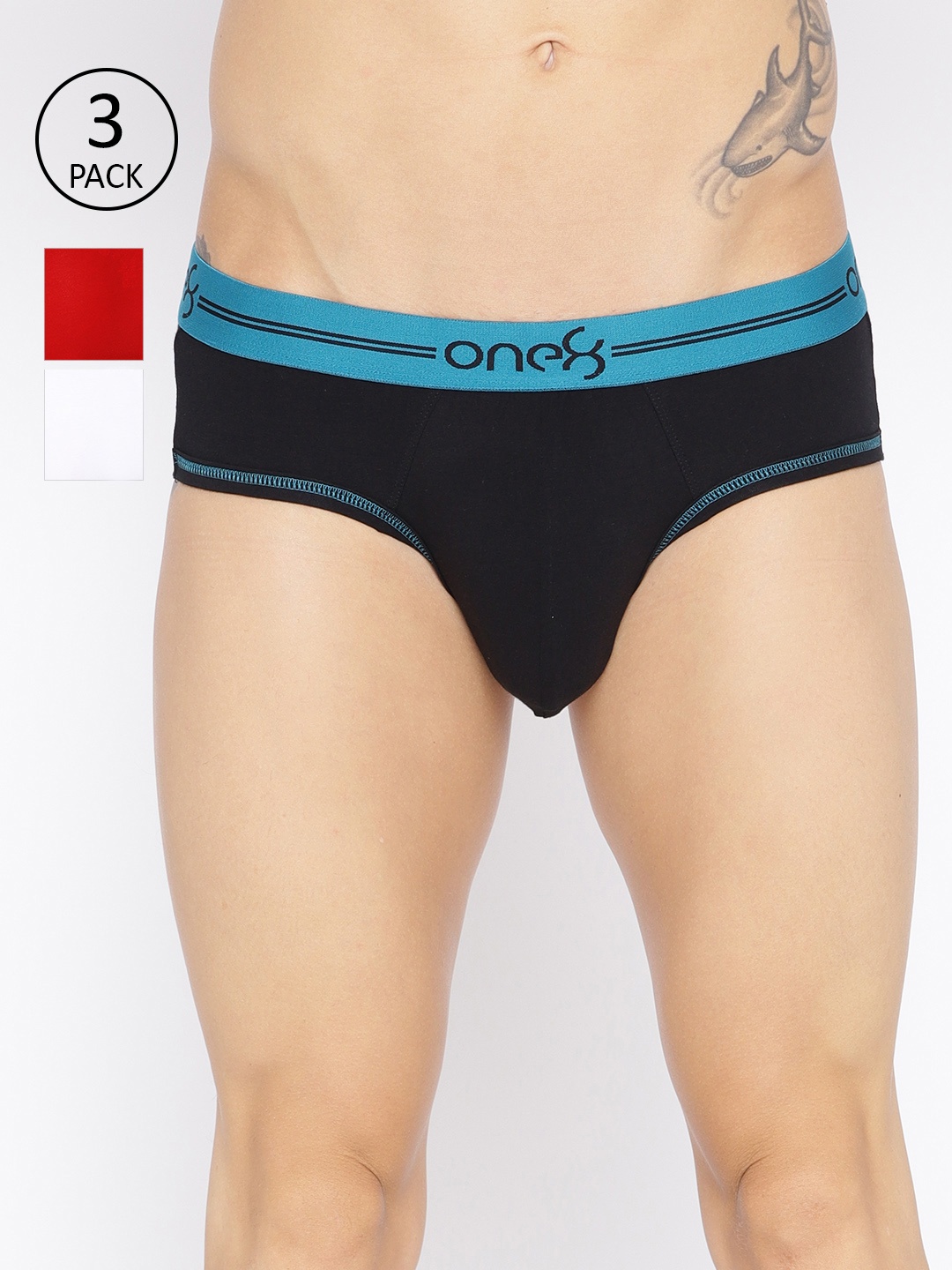 

one8 by Virat Kohli Men Pack of 3 Solid Super Cotton Stretch Briefs, Black