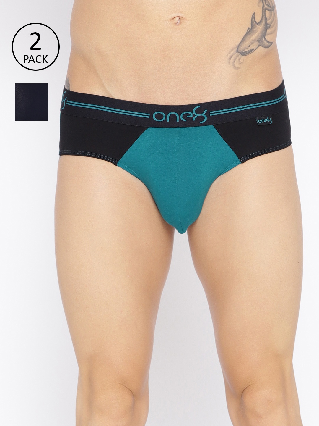 

one8 by Virat Kohli Men Pack of 3 Colourblocked Premium Cotton Stretch Briefs, Teal