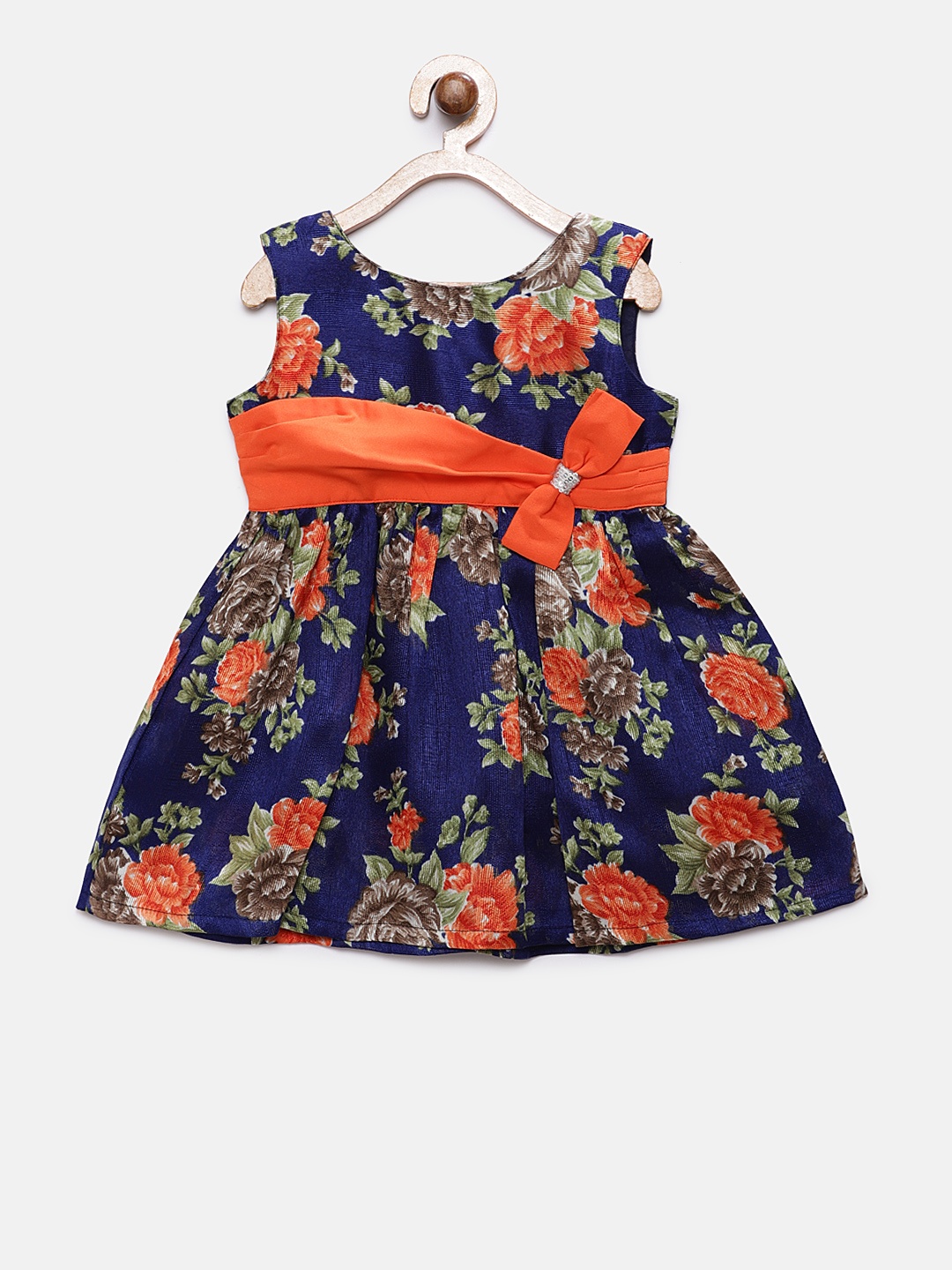 

MANY FROCKS & Girls Navy Blue Printed Fit and Flare Dress
