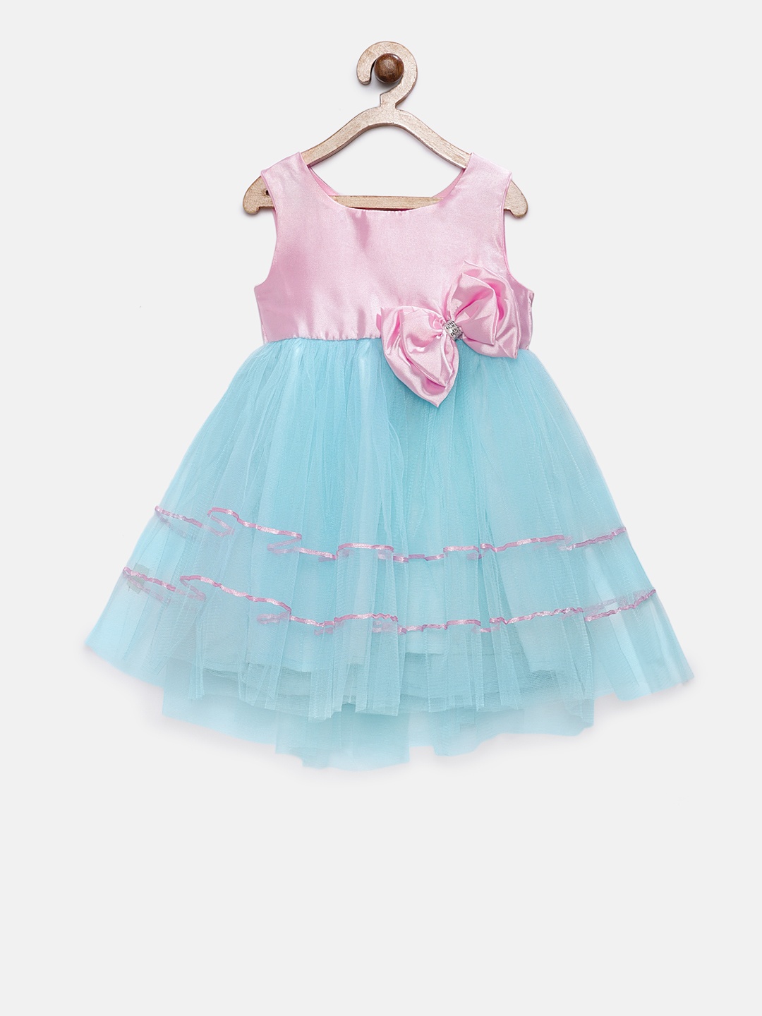 

MANY FROCKS & Girls Pink & Blue Colourblocked Fit and Flare Dress