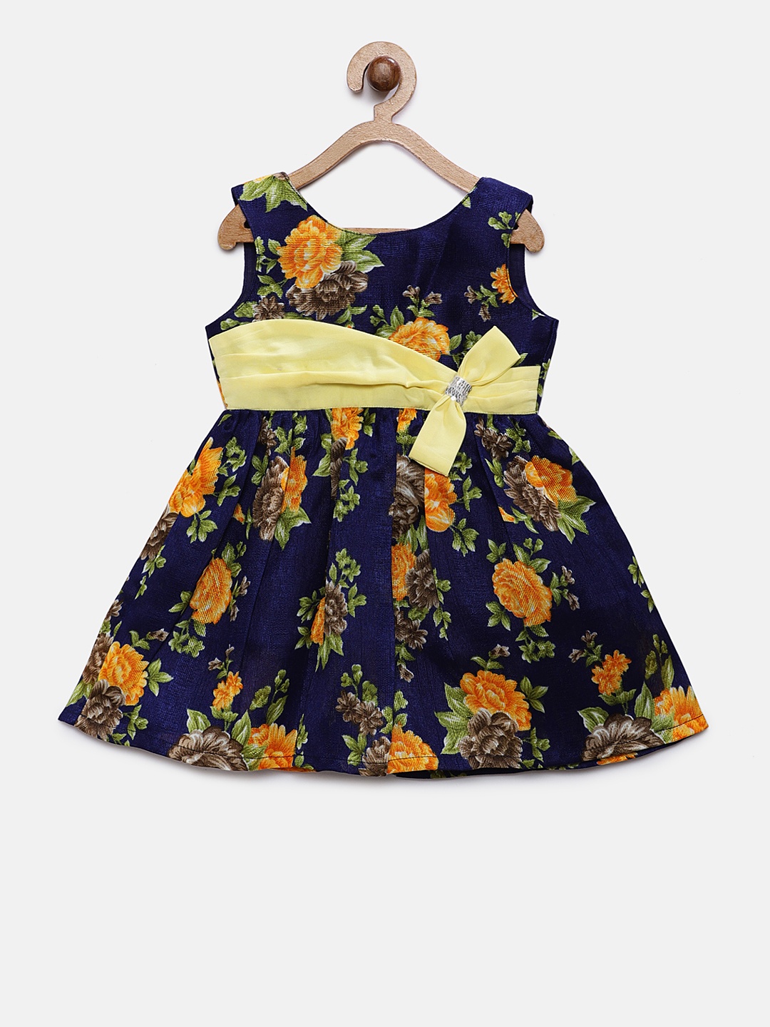 

MANY FROCKS & Girls Navy Blue Printed Fit and Flare Dress