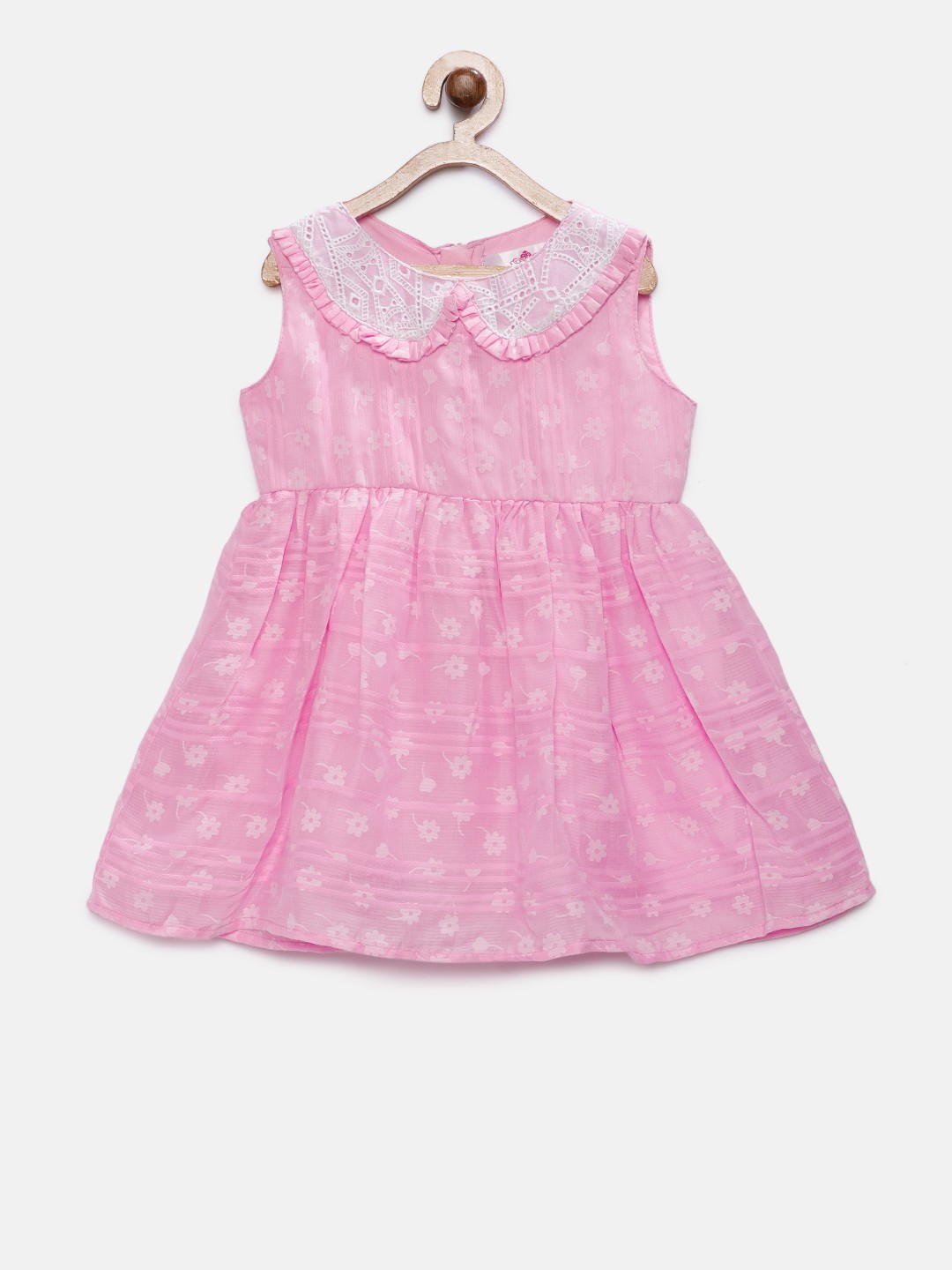 

MANY FROCKS & Girls Pink & Off-White Floral Print Fit and Flare Dress