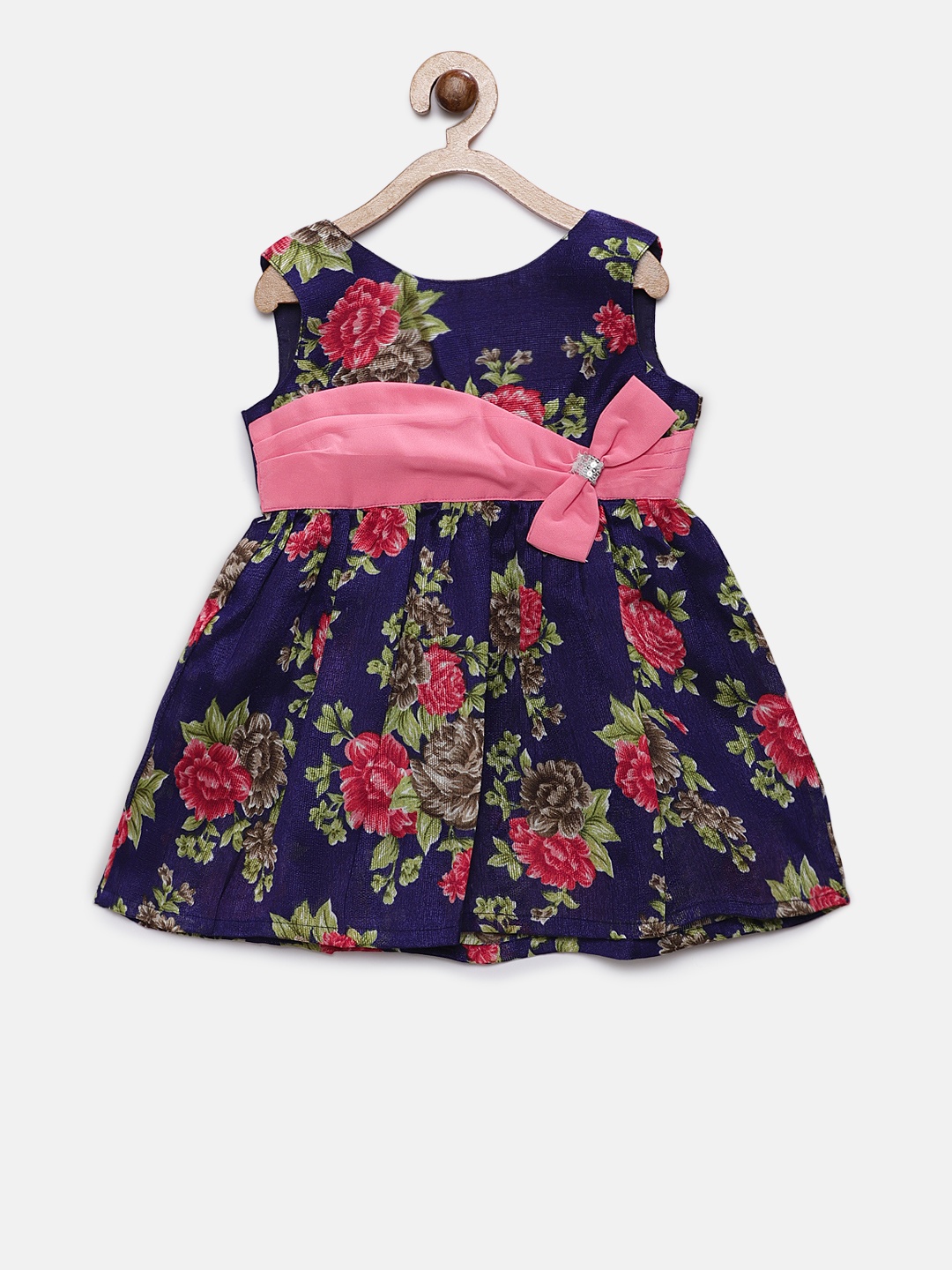 

MANY FROCKS & Girls Navy Blue Printed Fit and Flare Dress