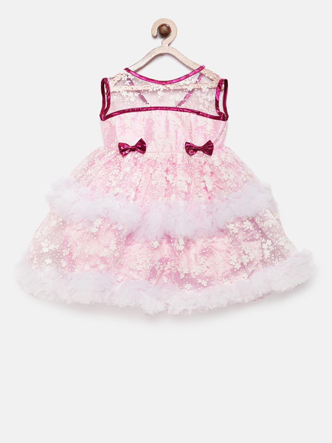 

MANY FROCKS & Girls Pink Self Design Fit and Flare Dress