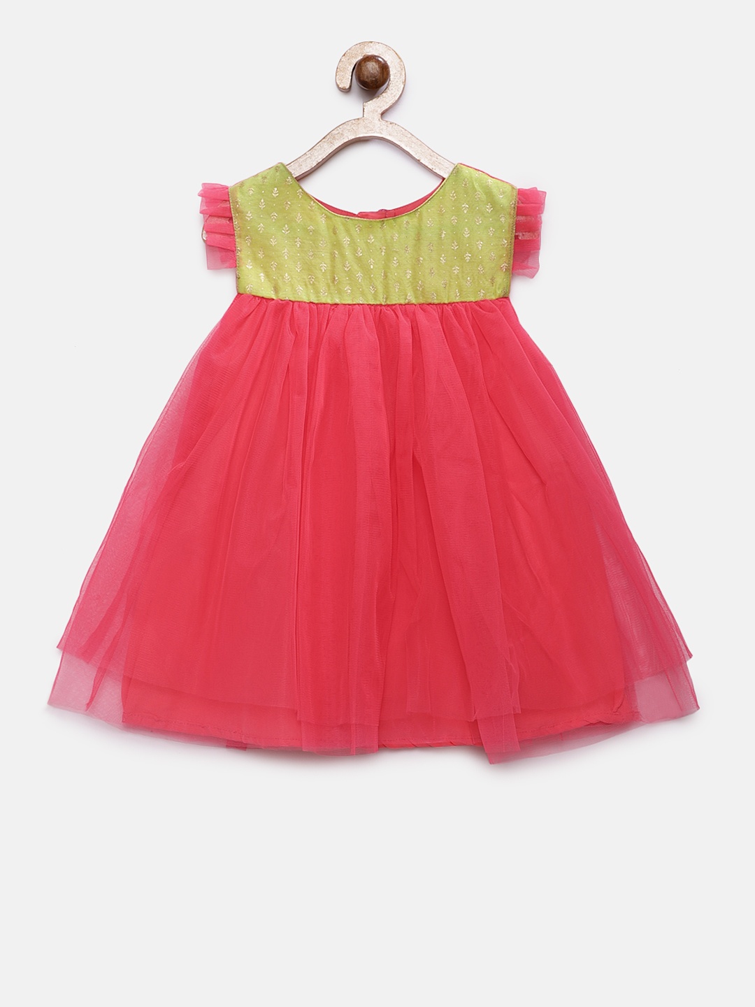 

MANY FROCKS & Girls Pink & Green Solid A-Line Dress
