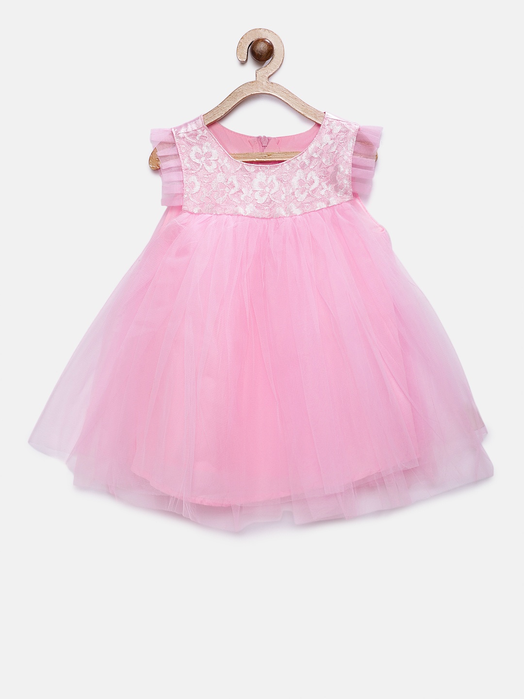 

MANY FROCKS & Girls Pink & White Self Design A-Line Dress