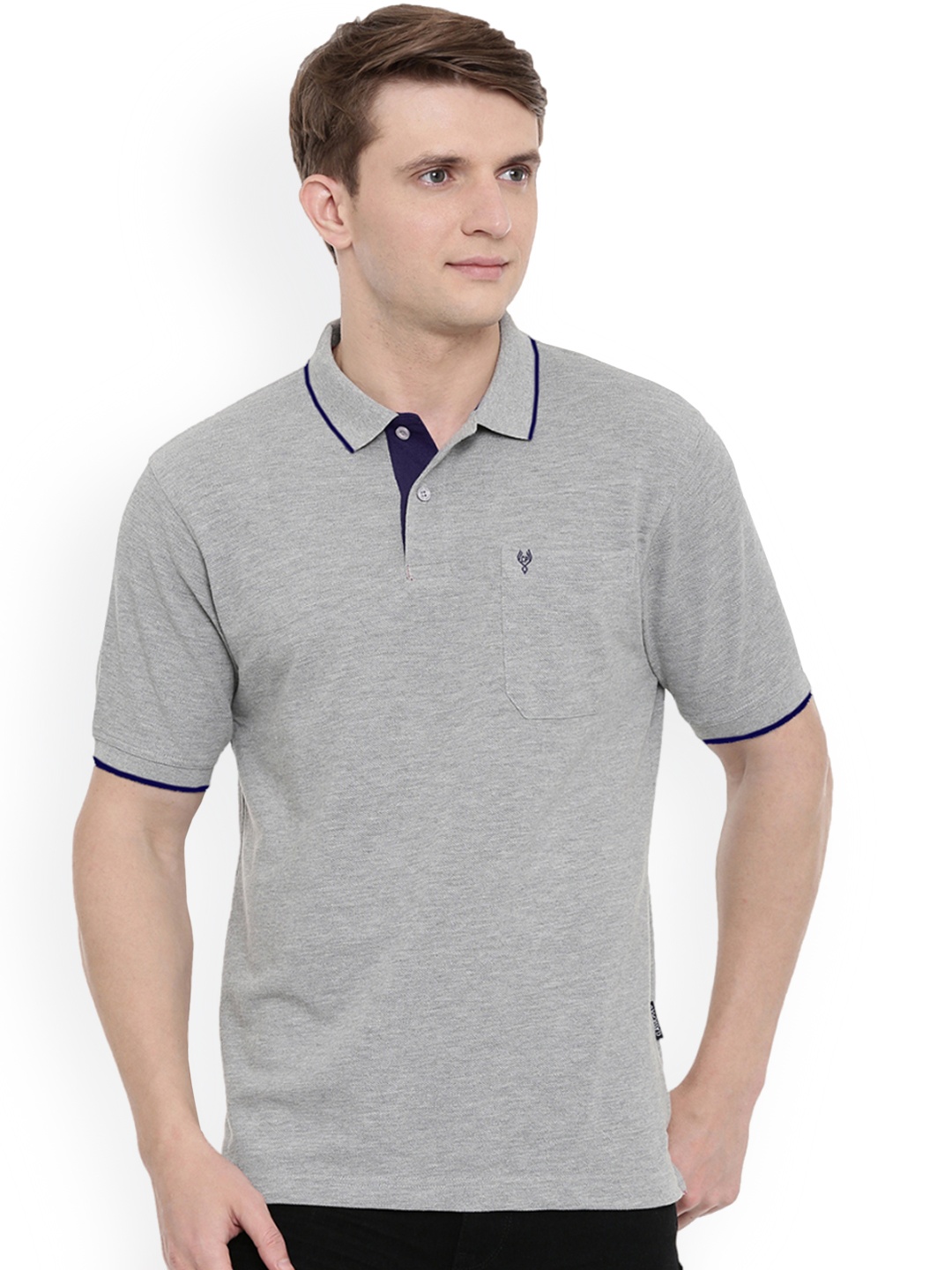 

Classic Polo Men Grey Solid Polo Collar T-shirt