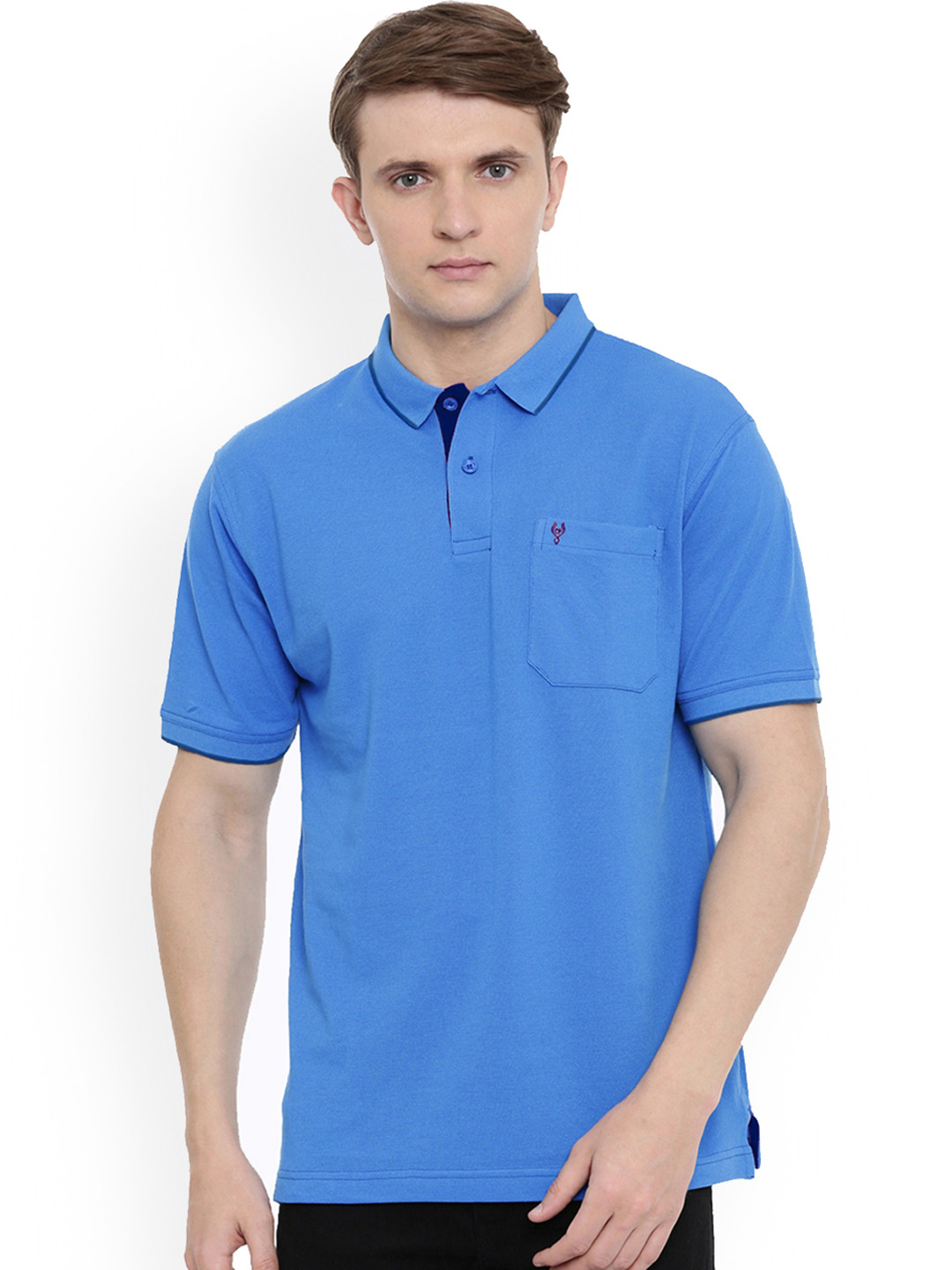 

Classic Polo Men Blue Solid Polo Collar T-shirt