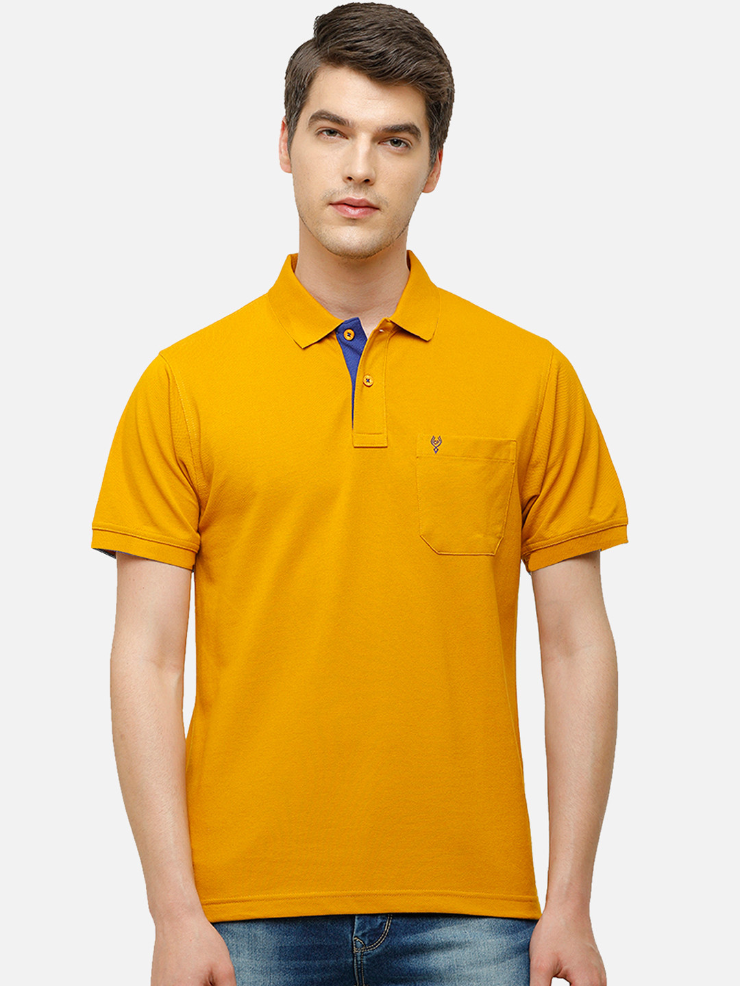 

Classic Polo Men Yellow Solid Polo Collar T-shirt