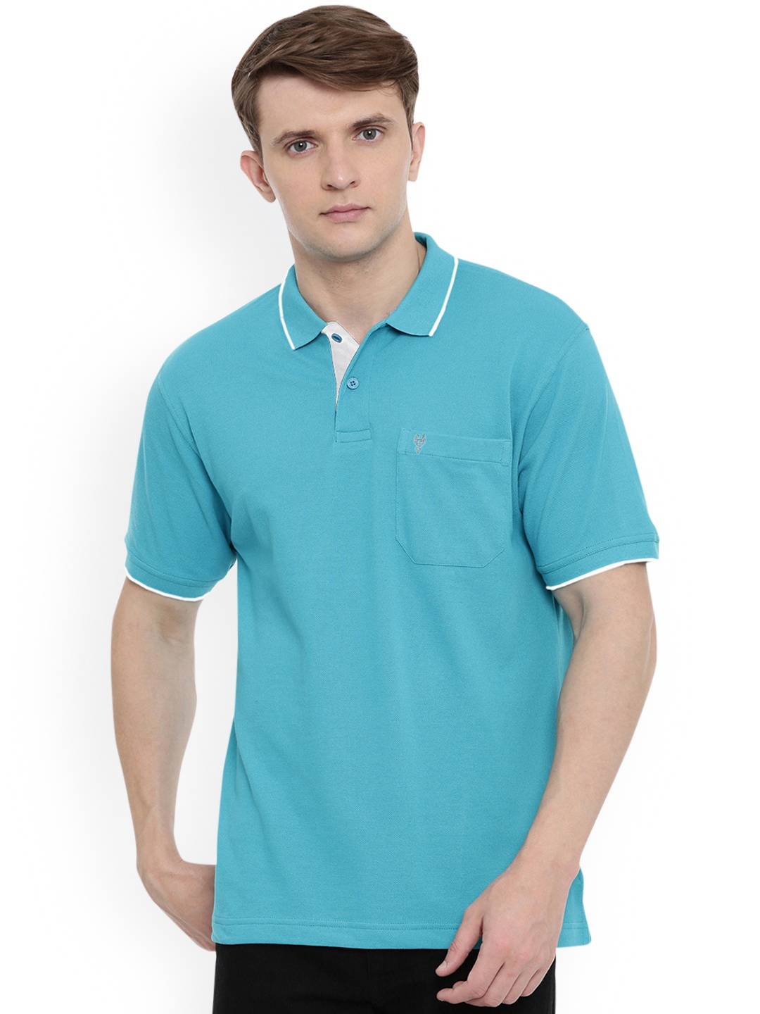 

Classic Polo Men Turquoise Blue Solid Polo Collar T-shirt