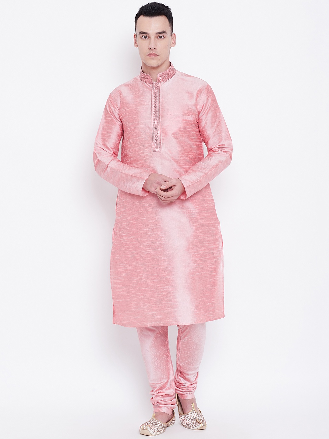 

SG LEMAN Men Pink Self Design Kurta with Churidar