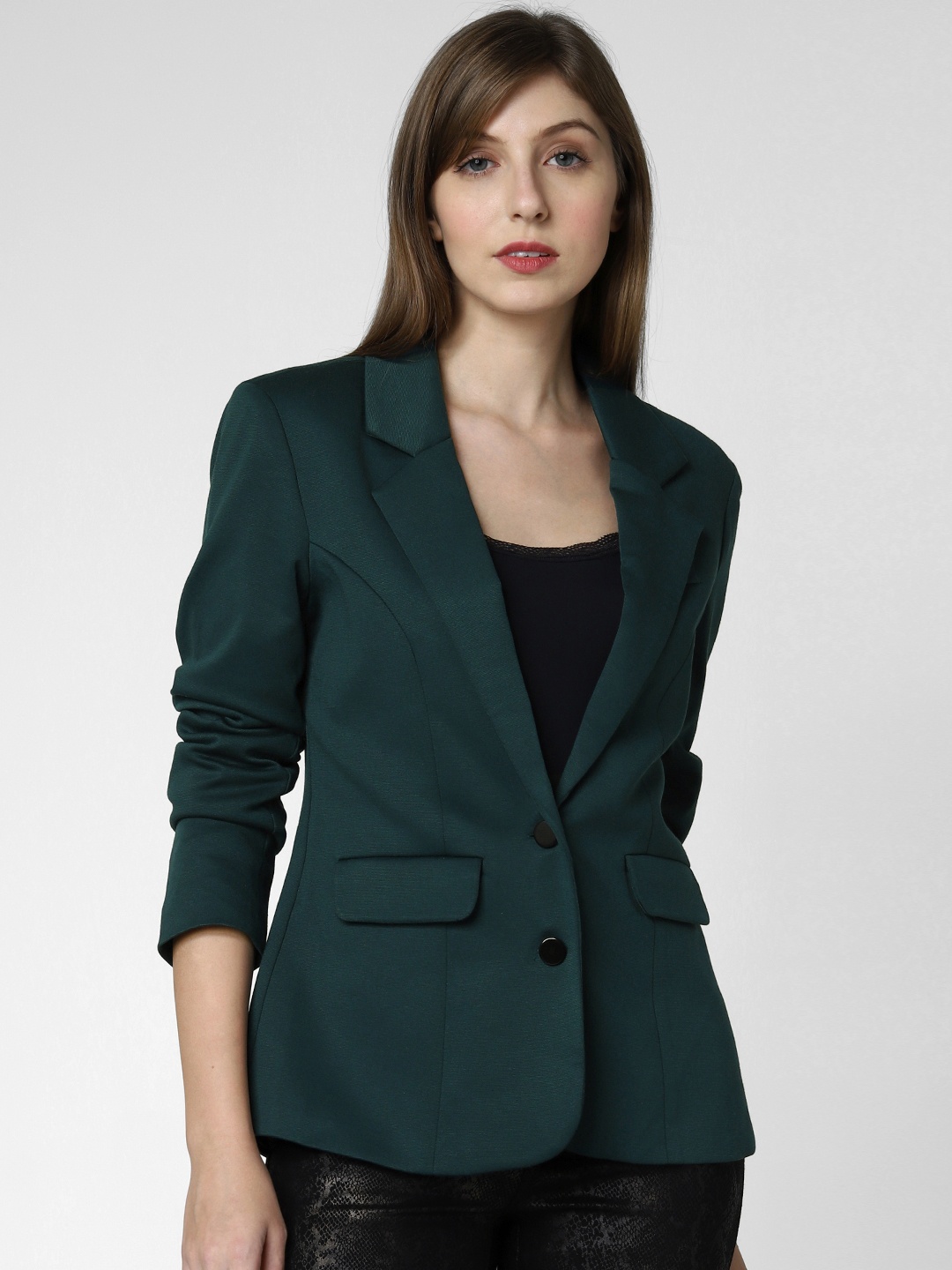 

Vero Moda Women Teal Green Solid Single-Breasted Casual Blazer