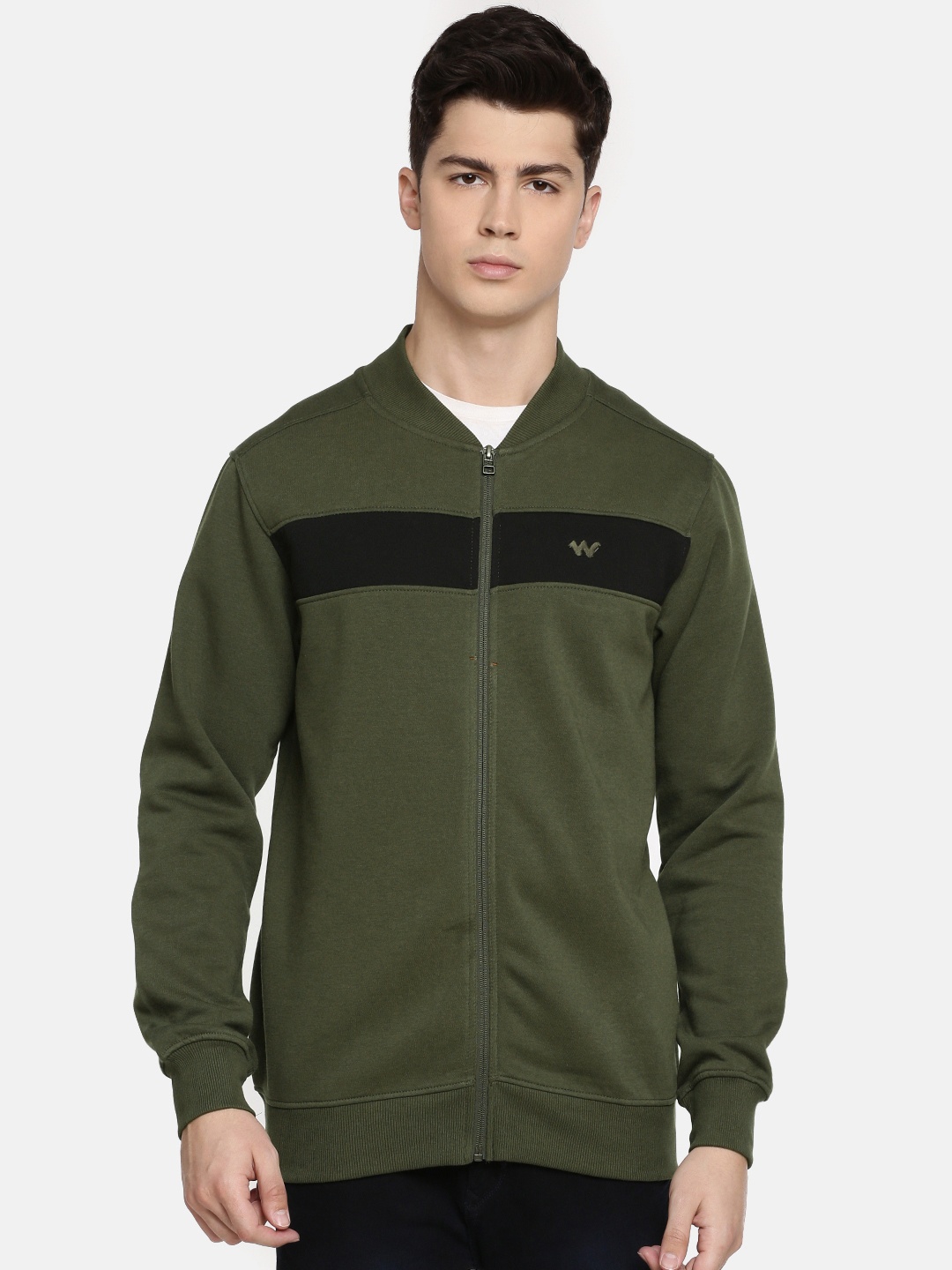 

Wildcraft Men Olive Green & Navy Blue Colourblocked Sweatshirt