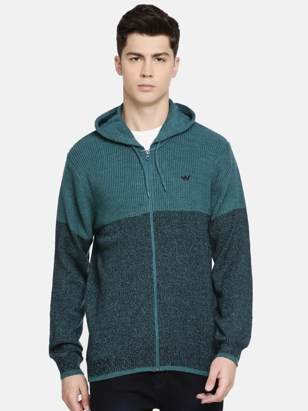 

Wildcraft Men Teal Green & Navy Blue Colourblocked Sweater