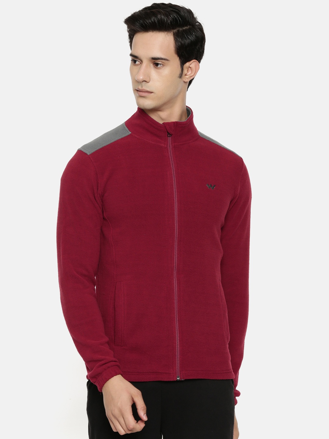 

Wildcraft Men Maroon Solid Open Front Fleece Jacket