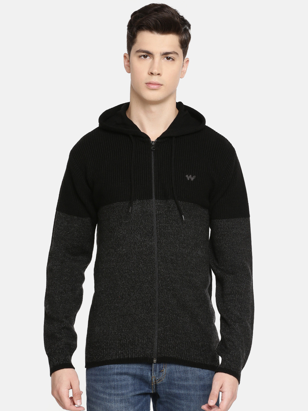 

Wildcraft Men Black & Charcoal Grey Coloublocked Hooded Sweater