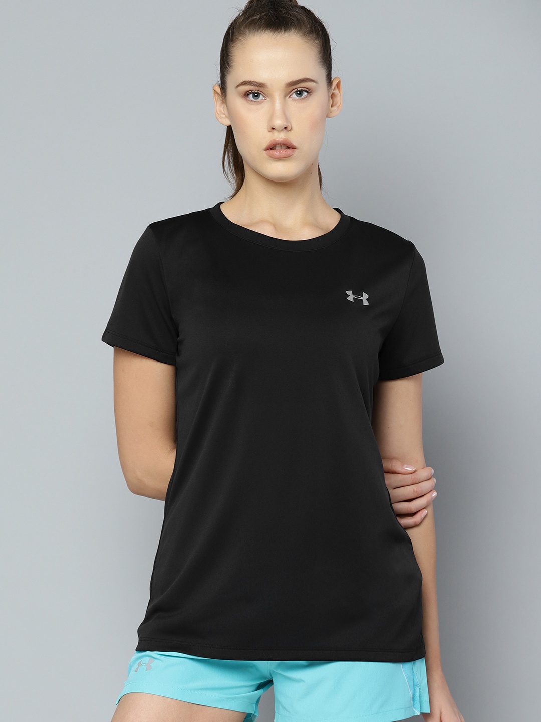 

UNDER ARMOUR Women Black Tech SSC Solid Round Neck T-shirt